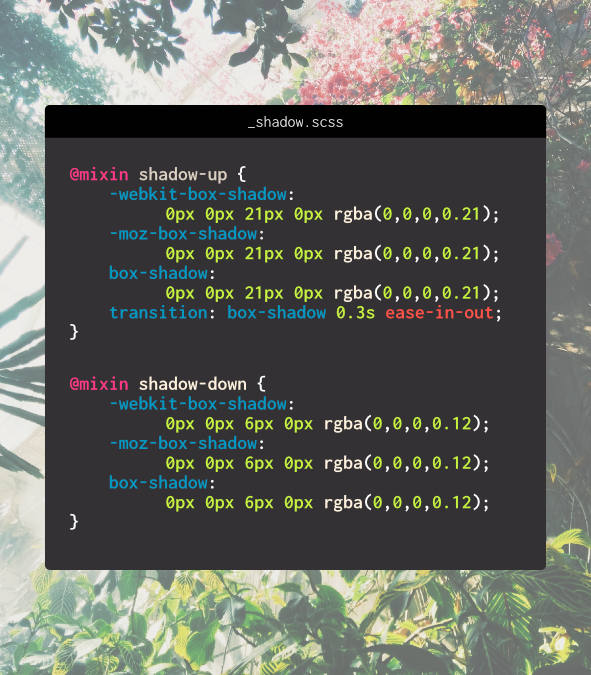 Shadow Mixin The declaration of a Mixin in SCSS